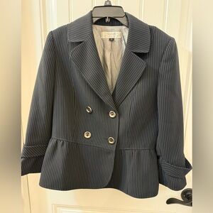 Tahari ASL Pin Striped Ruffle Blazer